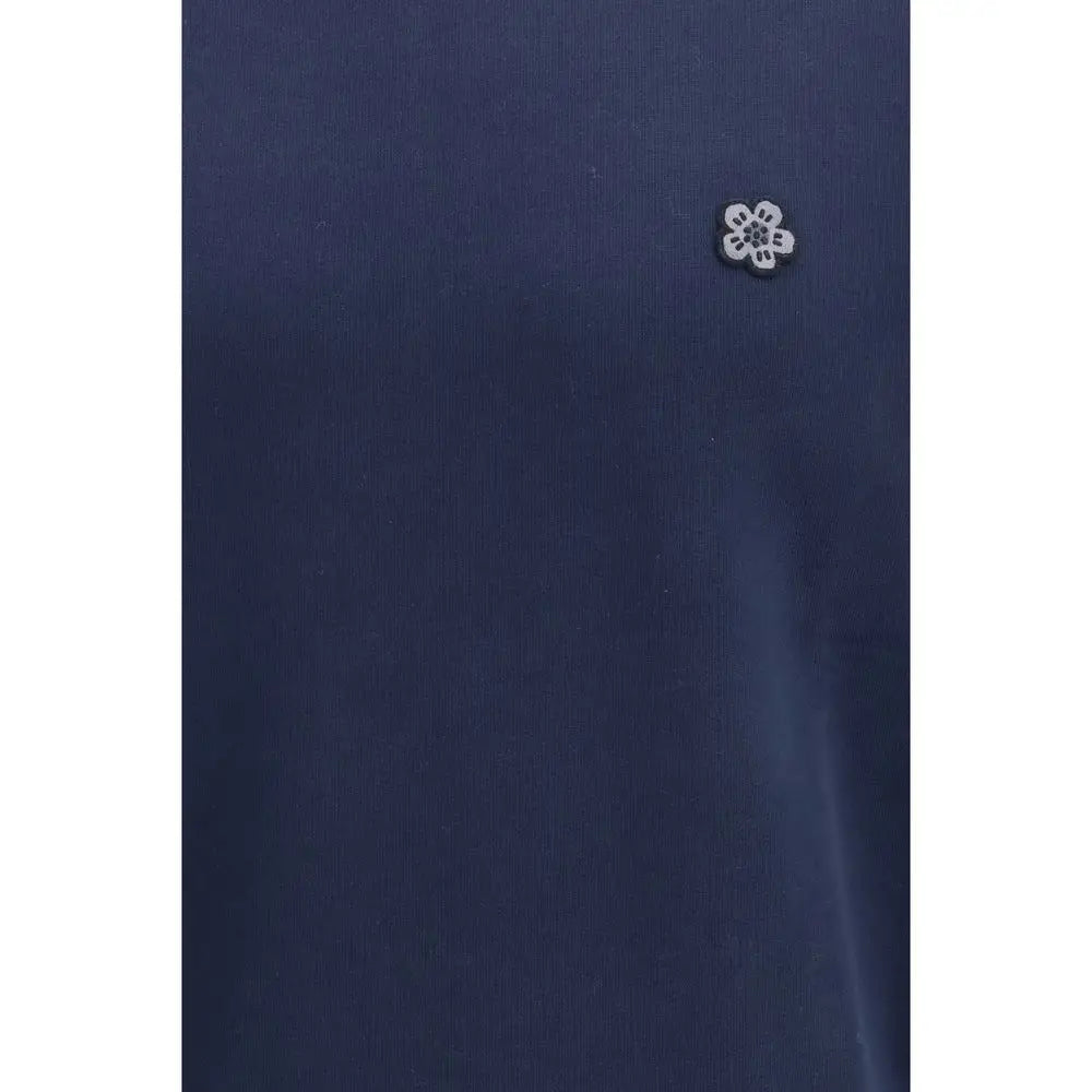 Kenzo blue cotton sweatshirt with white floral lace pin on navy fabric