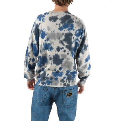 Kenzo grå bomuldssweater i blå, grå og hvid tie-dye langærmet