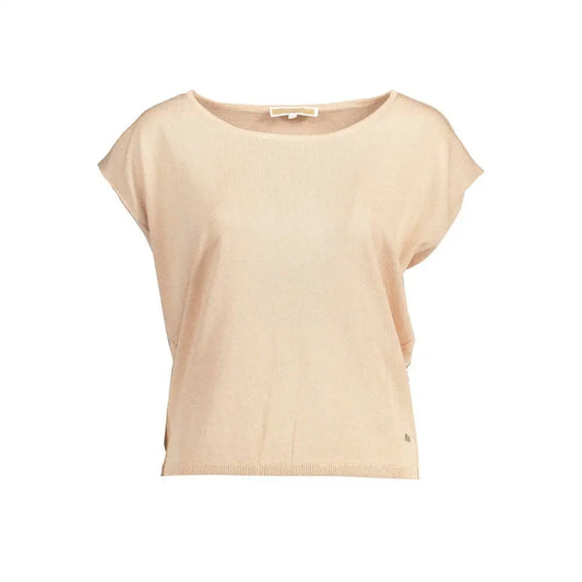 Kocca pink viscose women top med beige kortærmet strik og ribbet kant