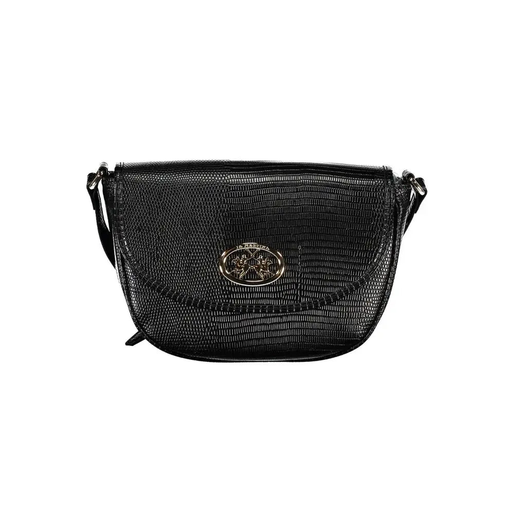 Sort La Martina sort krokodilletrykt læder crossbody taske med guld-logo spænde, 100% originale brands