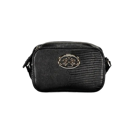 La Martina black polyethylene crossbody bag med sort tekstur og oval emblem