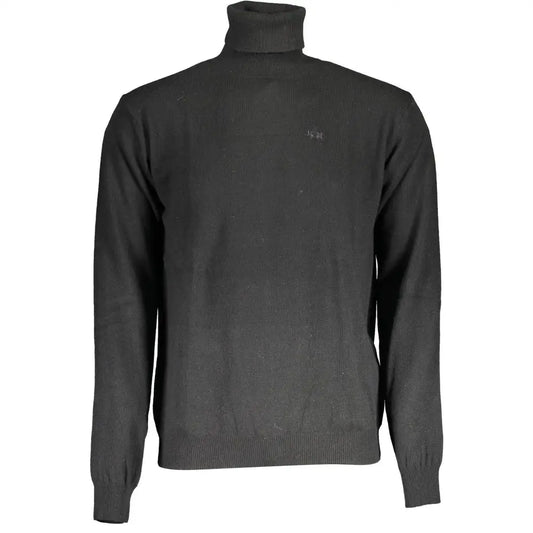 La Martina black wool sweater med ribbed manchetter, søm og logo