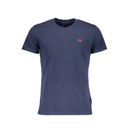 Navyblå kortærmet t-shirt med rødt broderet La Martina-logo og elegant crew neck