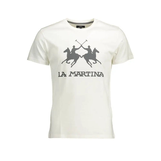 Hvid t-shirt fra La Martina med grå ryttergrafik og 100% originale brands