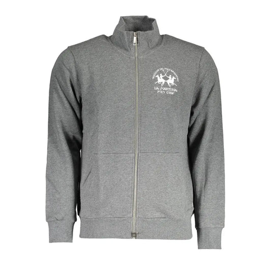 Grå hejret zip-up jakke fra La Martina med hvid logo. Spar 30-70% på 100% originale brands