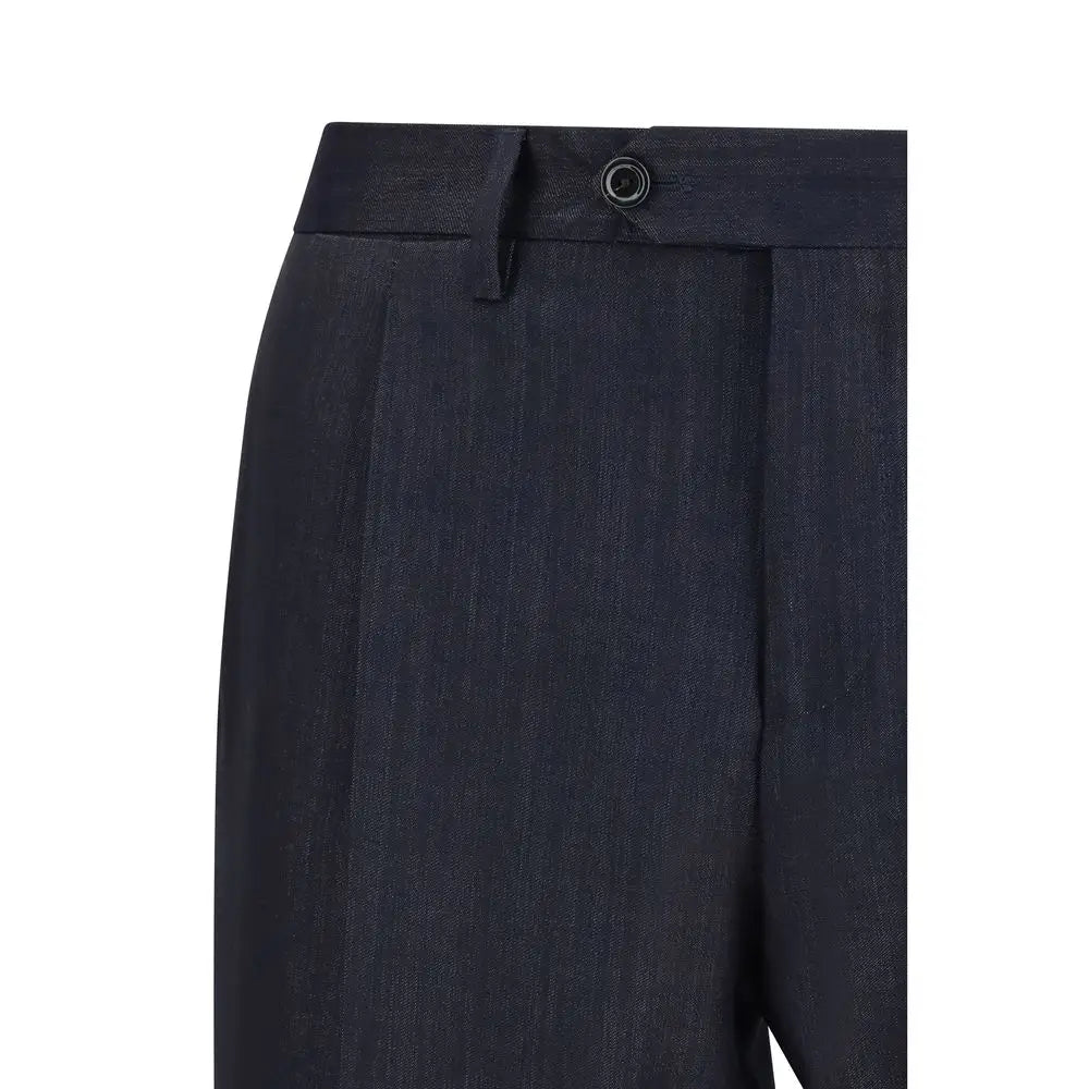 Lardini blue cotton jakkesæt med mørkeblå linnedbukser og pleats