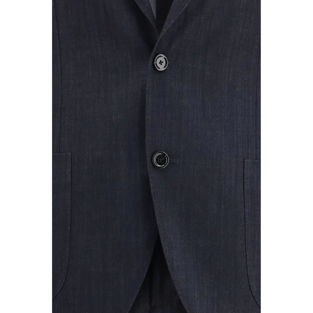 Mørkeblå uld blazer med sølvknapper og korsdesign fra Lardini suit, outlet mærkevarer