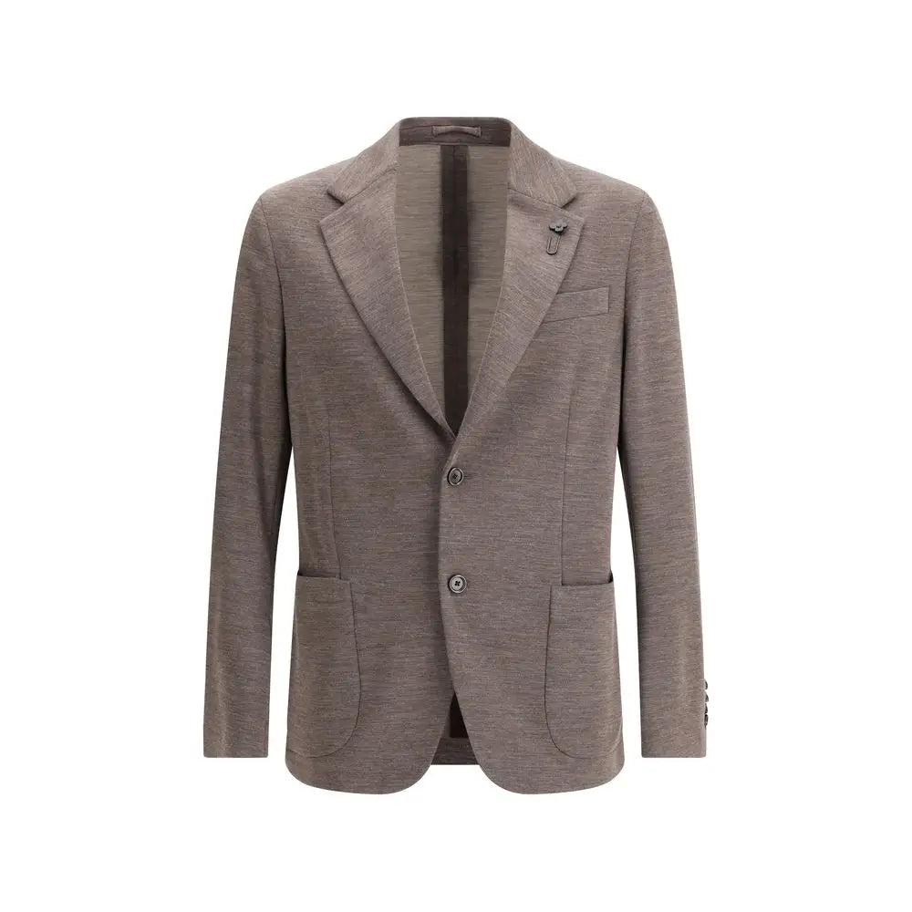 Lardini easy wear drop jacket i tekstureret taupe stof med to knapper og lommer