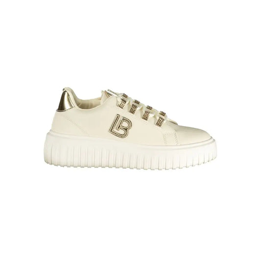 Laura Biagiotti beige polyurethane kvinders sneaker med guldlogo og rhinesten-snob