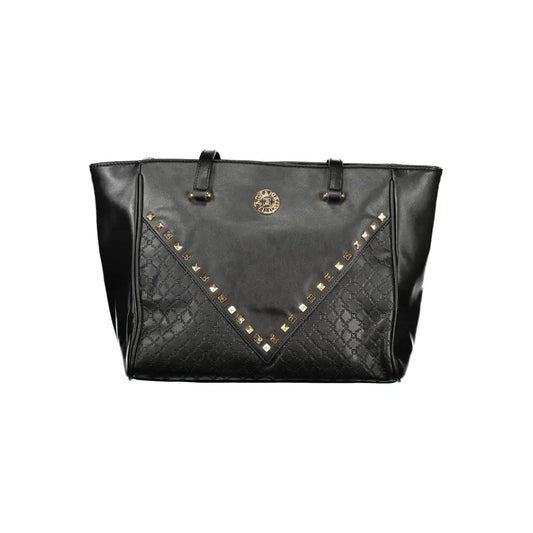 Laura Biagiotti black PVC taske med guldstuds og diamantmønster