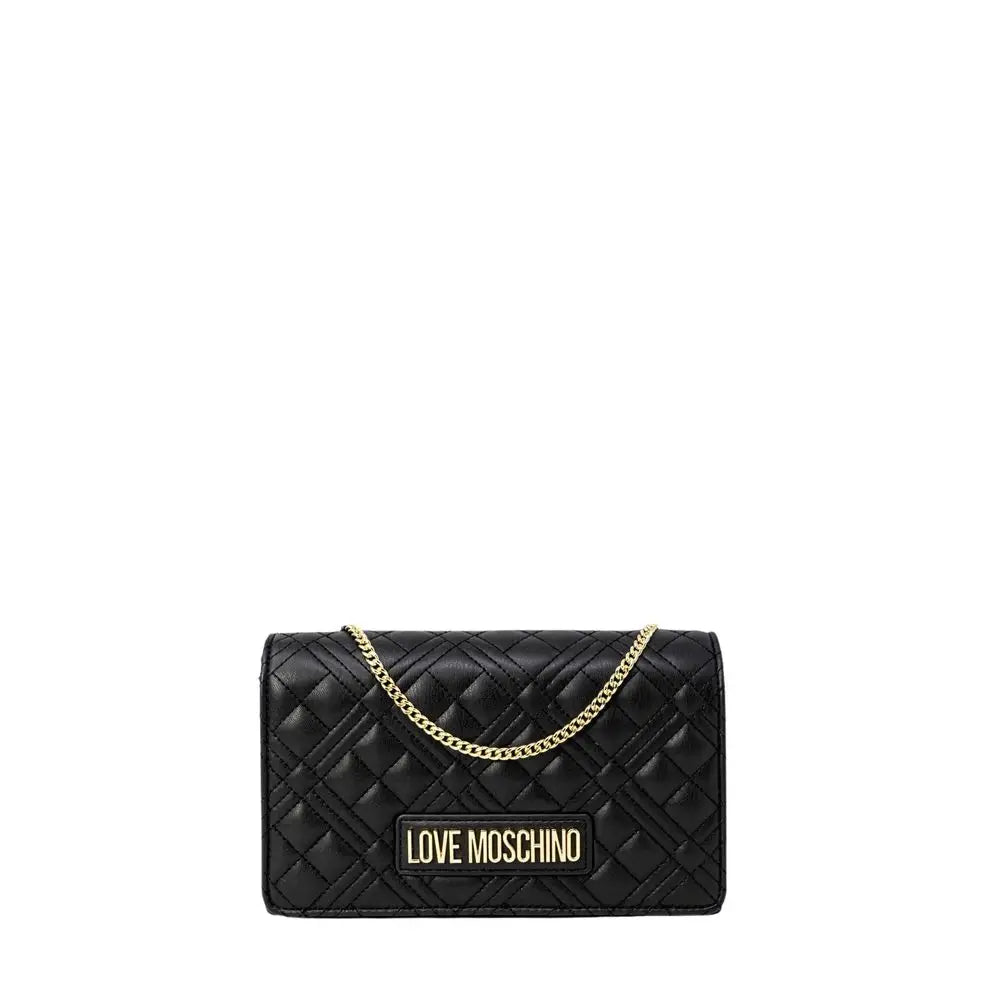 Love Moschino sorte polyethylen håndtaske i sort quiltet design med guld kæde