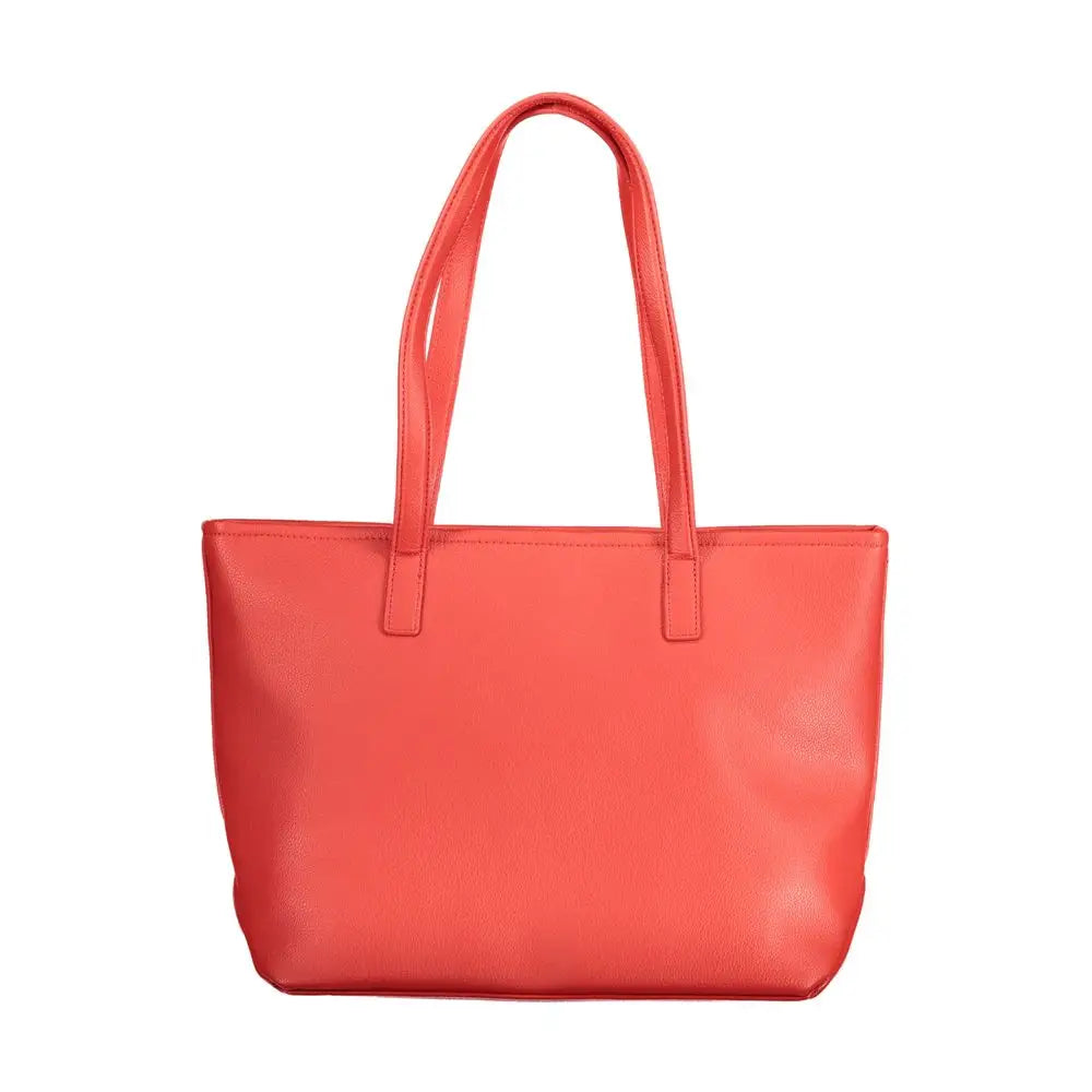 Vibrant Mario Valentino red polyethylene tote bag med faux læder og struktureret håndtag