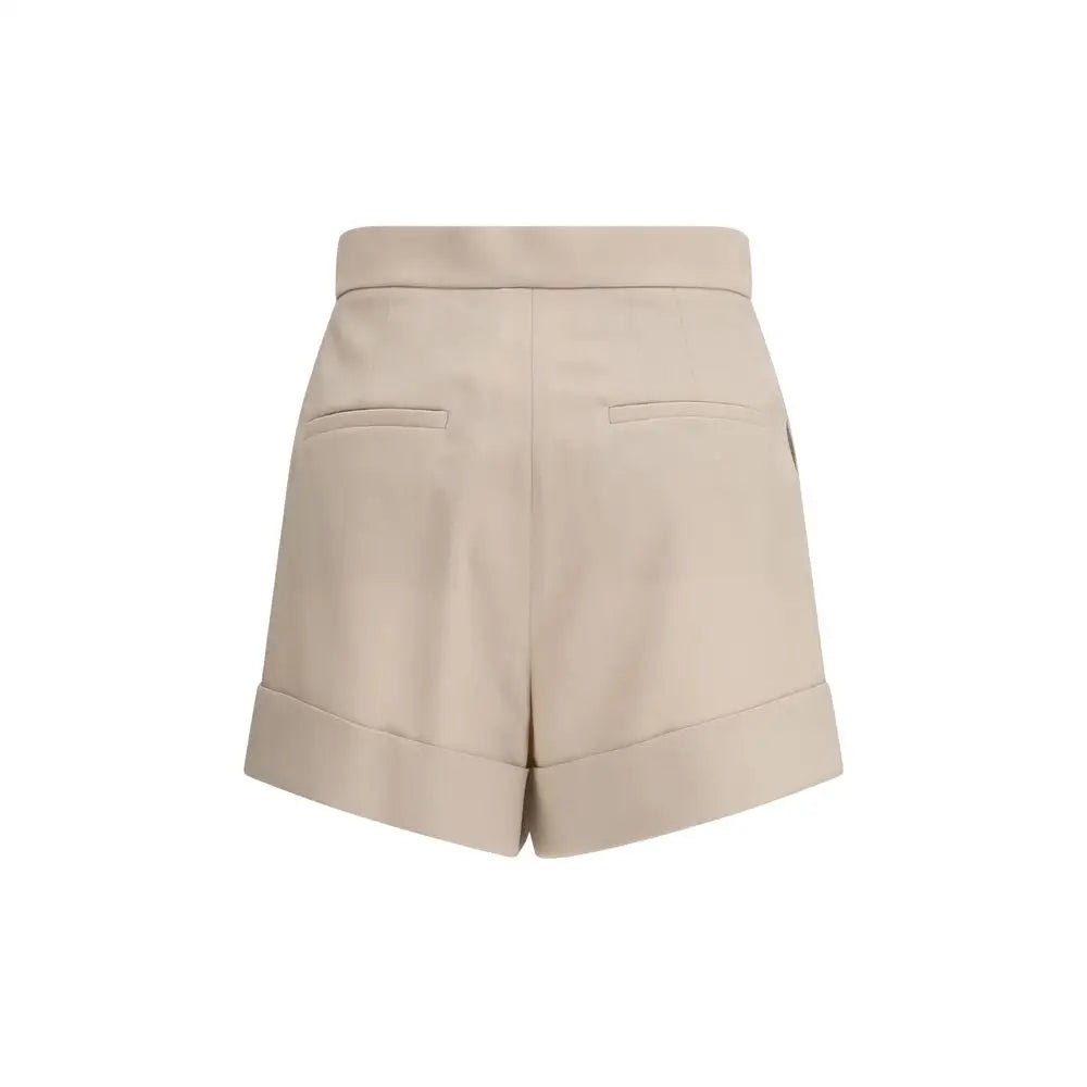 Max Mara bicolor fleece wool shorts med beige høj talje og rullede manchetter