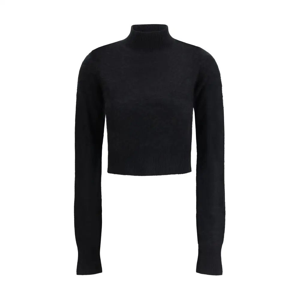 Max Mara sort cashmere sweater i sort sort rullet nakke med ribbet tekstur
