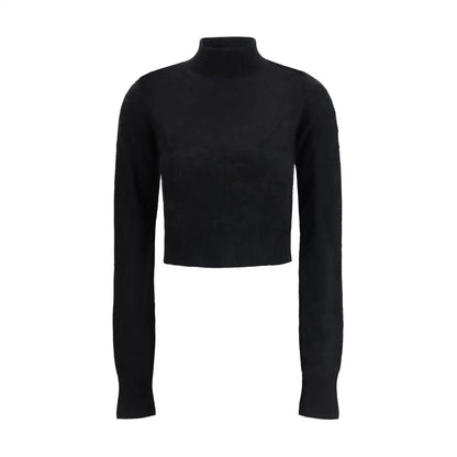 Max Mara sort cashmere sweater i sort sort rullet nakke med ribbet tekstur