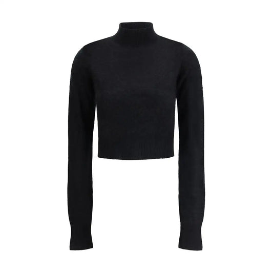 Max Mara sort cashmere sweater i sort sort rullet nakke med ribbet tekstur