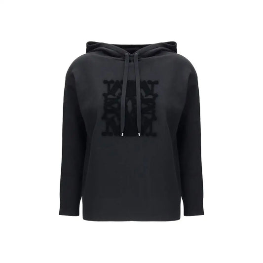 Max Mara sort svart uldsweatshirt med monogram-logo på brystet