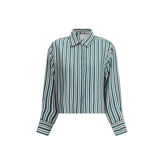 Max Mara Brama silk shirt i teal og hvid stribet design