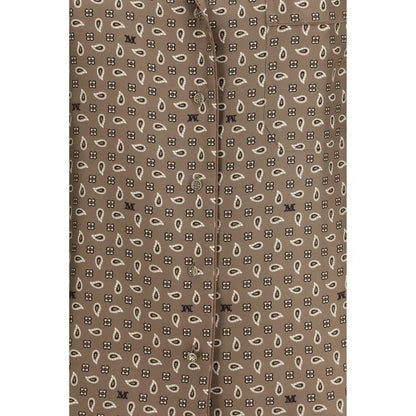 Max Maras brune silke mønster shirt i brun med paisley og monogram mønster i creme og mørk brun