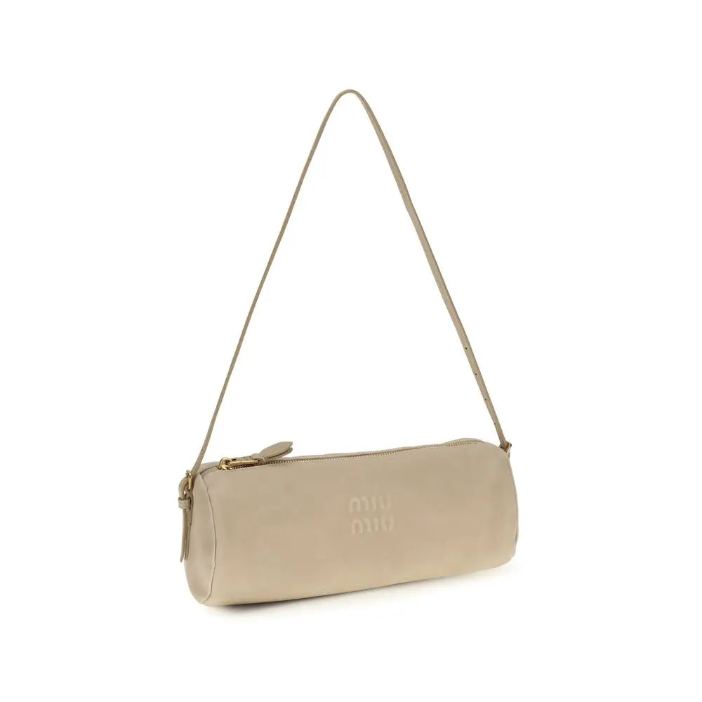 Miu Miu beige læder skulderpose med guld lynlås fra 100% originale brands