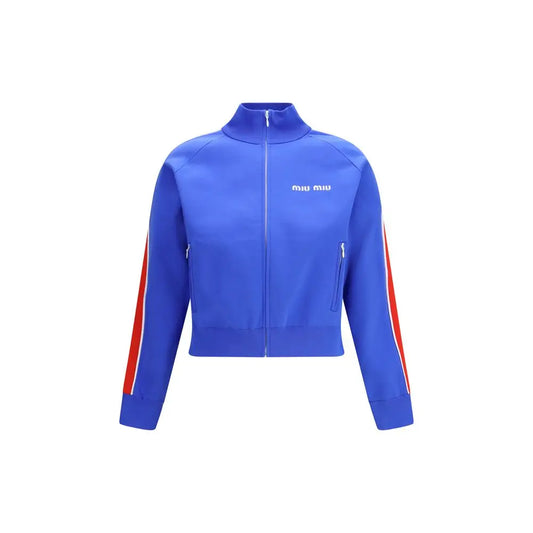 Vibrant Miu Miu blue polyamide sweatshirt med røde og hvide striber