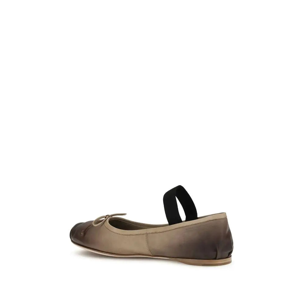 Miu Miu Brown Calf Leather Bos Taurus Ballet Flats - Sandaler