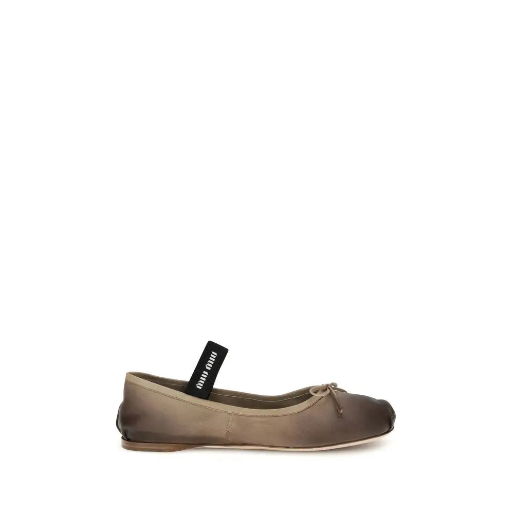 Miu Miu Brown Calf Leather Bos Taurus Ballet Flats - Sandaler