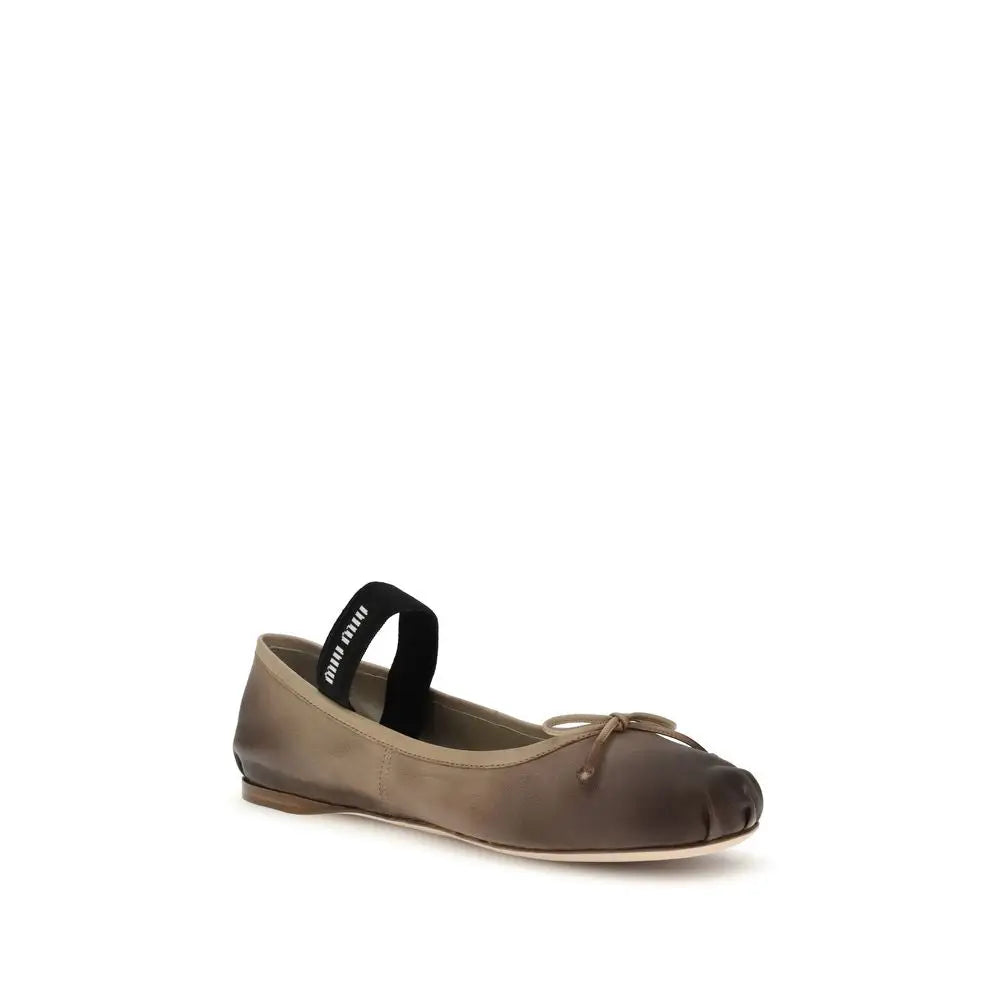 Miu Miu Brown Calf Leather Bos Taurus Ballet Flats - Sandaler