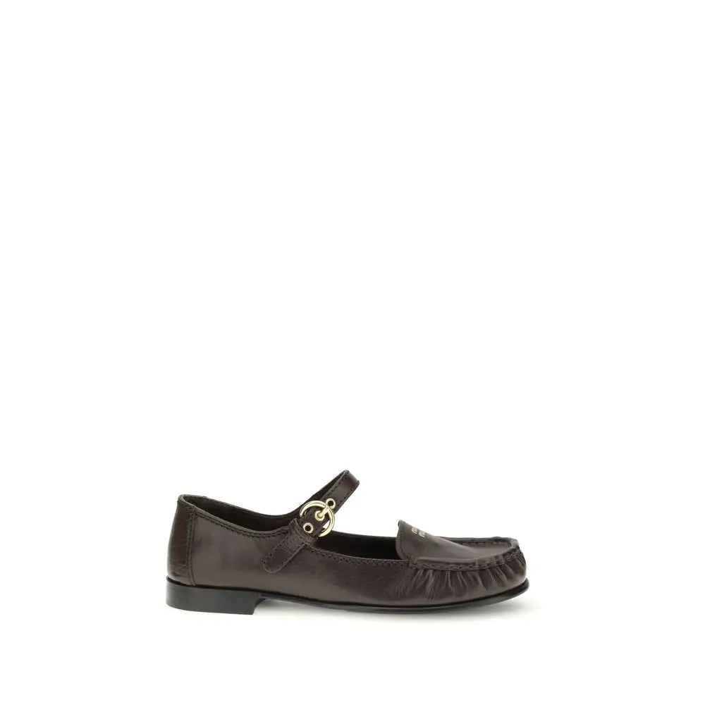 Miu Miu Brown Calf Leather Bos Taurus Slip-On Loafers - Loafers