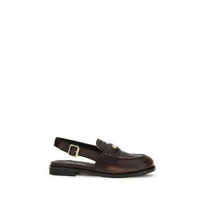 Miu mius brune læder slingback loafers med guldspænde