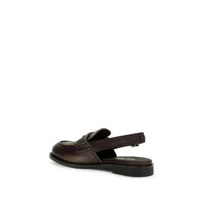 Miu Mius brune læder slingback loafers med moccasin-tå
