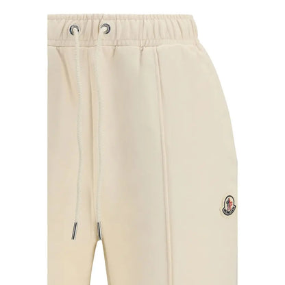 Moncler beige cotton athletic pants with thigh logo patch