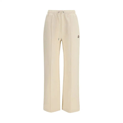 Moncler beige cotton athletic pants i cremfarvet bomuld med snøre og logo