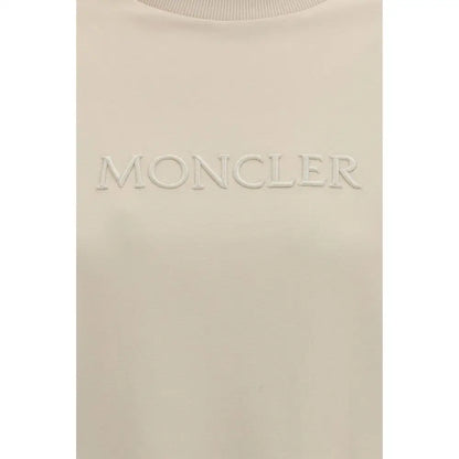 Cream-colored Moncler sweatshirt with embossed logo on beige cotton