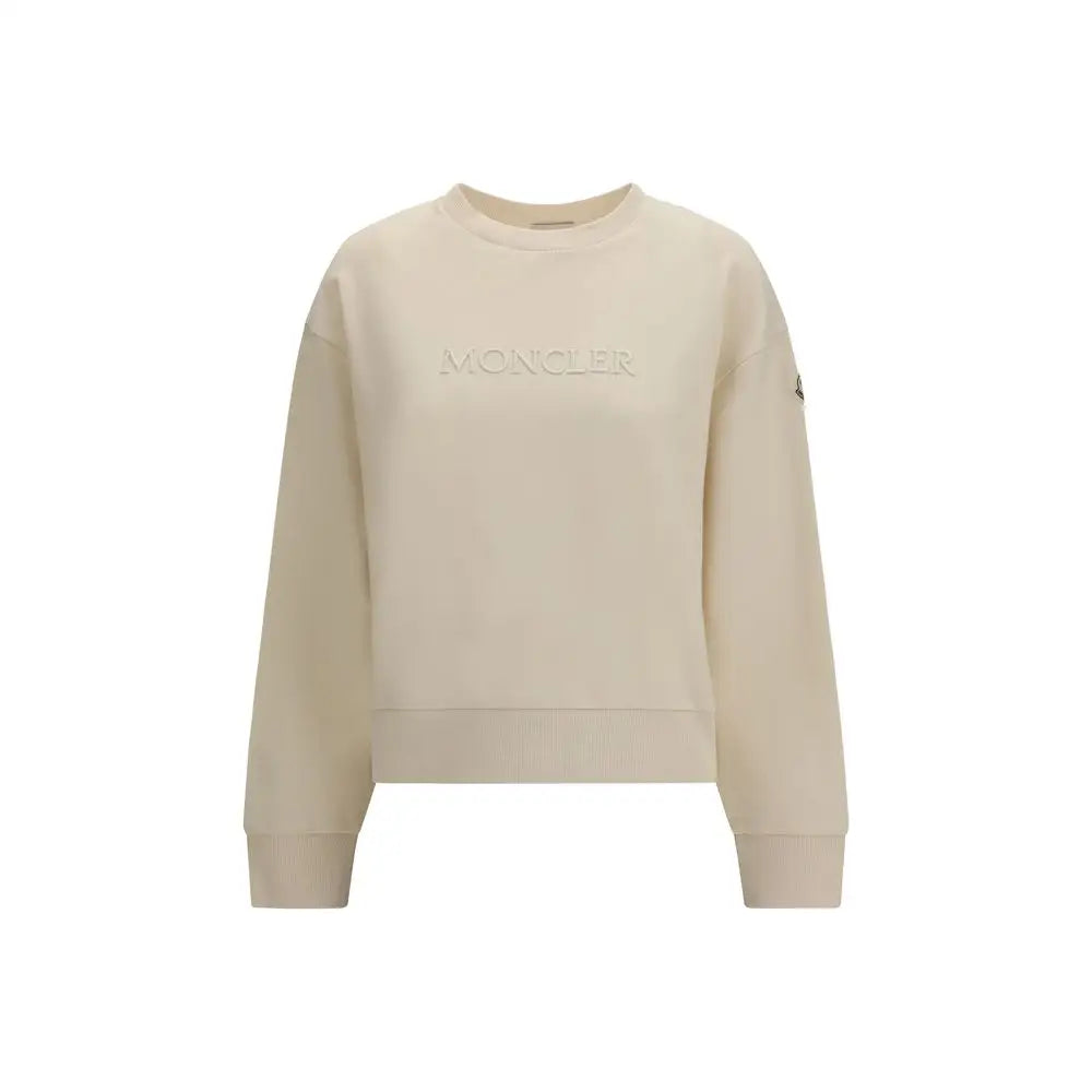 Moncler beige cotton sweatshirt with cream color and embroidered branding