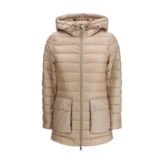 Moncler beige polyamid jakke, outlet mærkevarer, 100% originale brands