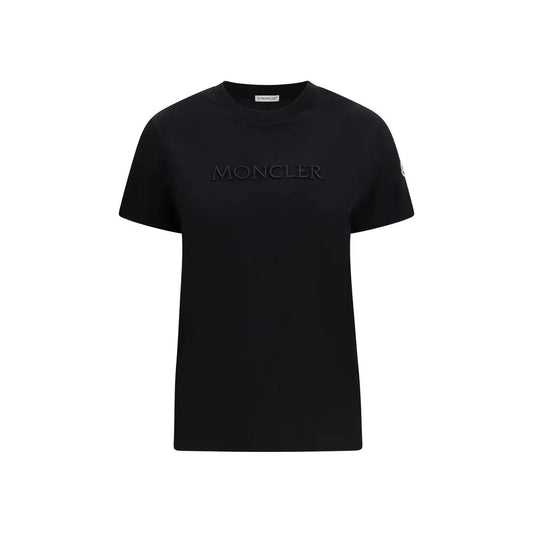 Moncler black cotton t-shirt med sort bomulds-design og perfekt mix af logoer