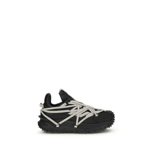 Moncler x Rick Owens sorte gummi athletic sneakers i sort-hvid med robust sål og grå remme