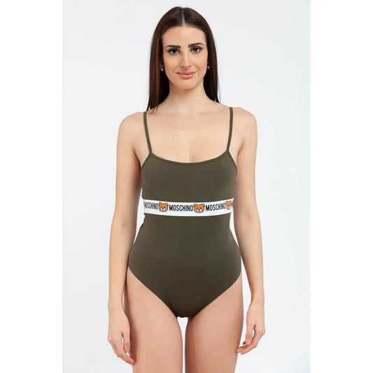 Moschino bicolor cotton bodysuit i olivengrøn med hvid logo