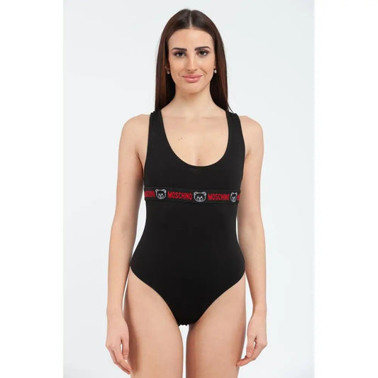 Sort Moschino sort bomuld bodysuit i sort med rød-hvid logo