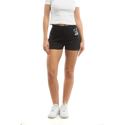 Moschino black cotton shorts with white bear logo on thigh