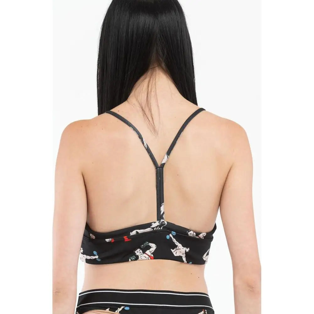 Sort Moschino sort polyester tank top med sporty bikini top og grafisk print