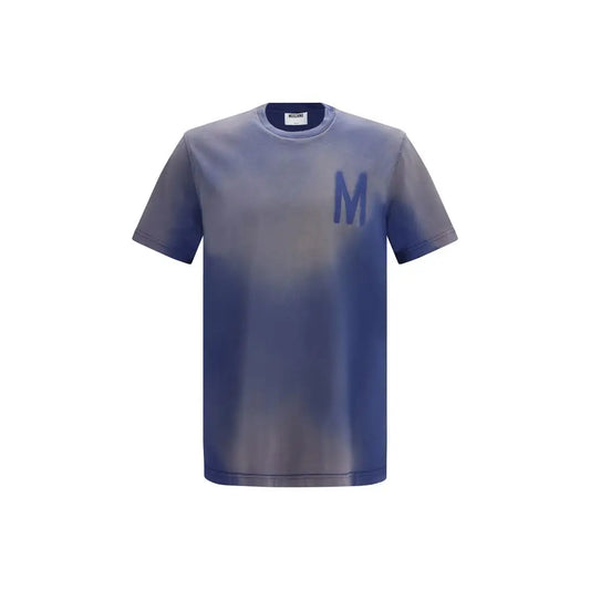 Moschino blå bomuld t-shirt med gradient og subtil m-logo