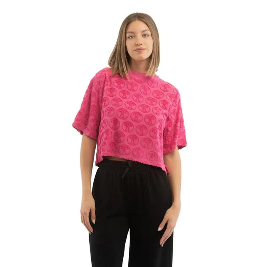 Moschino Fuchsia Cotton T-Shirt i pink med cirkulært mønster og flutterærmer