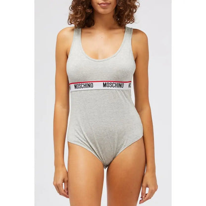 Moschino grå heathered bomuldsbodysuit med logo-bånd, outlet mærkevarer