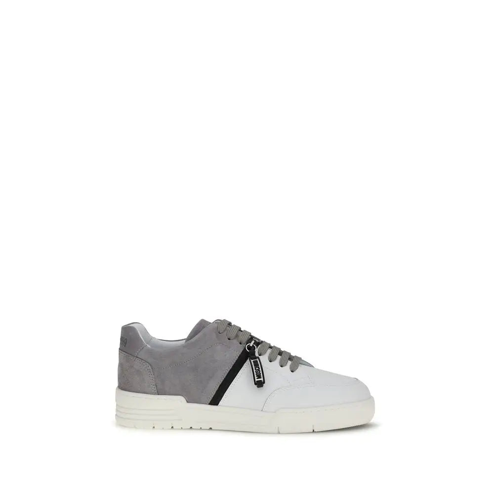 Multicolor calf leather Moschino Bos Taurus low top sneaker i grå-hvid semsket med sort lynlås