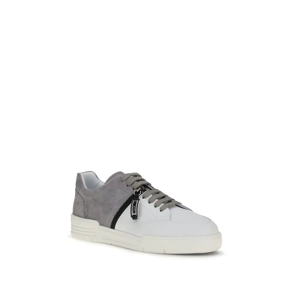 Moschino multicolor calf leather Bos Taurus low top sneakers in grå og hvid suede med sort lynlåsdetalje