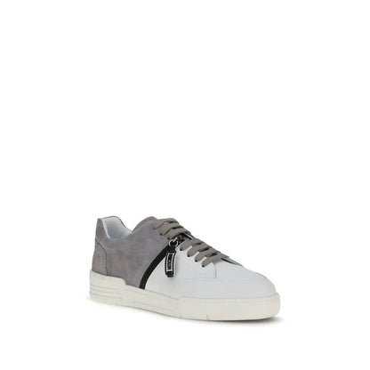Moschino multicolor calf leather Bos Taurus low top sneakers in grå og hvid suede med sort lynlåsdetalje