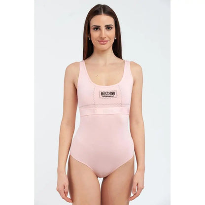 Moschino multicolor cotton bodysuit i blød pink med firkantet halsudskæring