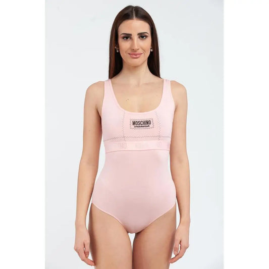 Moschino multicolor cotton bodysuit i blød pink med firkantet halsudskæring